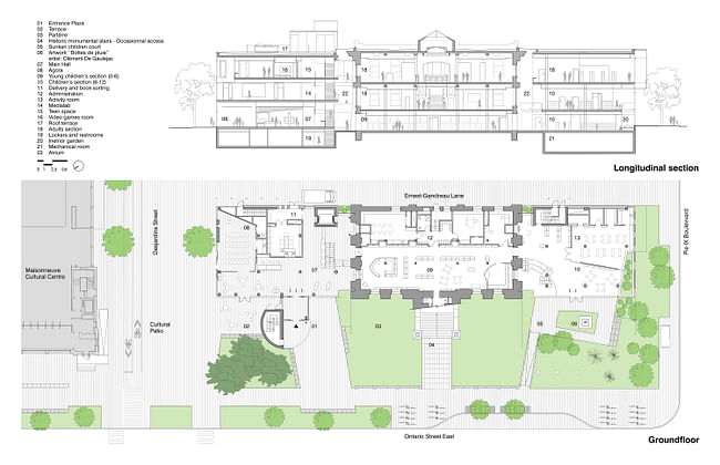 Ground floor plan and section. Image credit: EVOQ Architecture