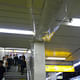 Plastic sheeting, tubes and tape used to deal with a leaky roof in Shibuya station. | Chris Berthelsen