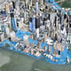 A computer simulation of flooded zones in New York in 2050, based on calculations by the New York Office of Long-Term Planning and Sustainability. According to calculations, the sea level in the city could rise by more than three-quarters of a meter (2.5 feet) by 2050, and by one-and-a-half meters 30 years later. (Caption & Image: Der Spiegel)
