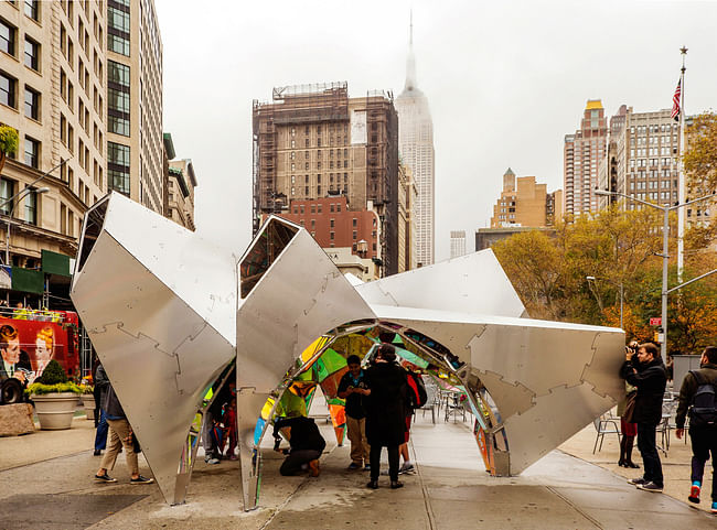 Designed by SOFTlab, the crystalline 'Nova' pavilion is the centerpiece of the District's '23 Days of Flatiron Cheer' for the 2015 holiday season. Photo © Van Alen Institute.