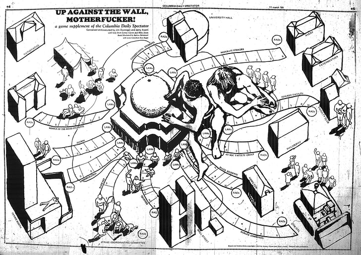 'Up Against the Wall, Motherfucker' by Jim Dunnigan. A game supplement to the March 11, 1969 issue of the Columbia Spectator. Image used with permission from Jim Dunnigan