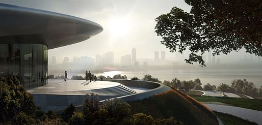 Start-up exhibition and conference center at Unicorn Island by Zaha Hadid Architects, Chengdu. Rendering: MIR.