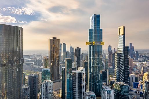 Melbourne's CBD with the new 100-story Australia 108 tower in the image center. Image courtesy Wikimedia Commons user Ricardo Gonclaves (CC BY-SA 2.0)