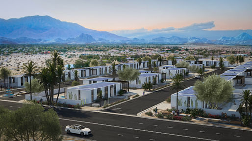 Rendering of the planned development in Rancho Mirage, California. Image courtesy of Mighty Buildings/EYRC Architects.
