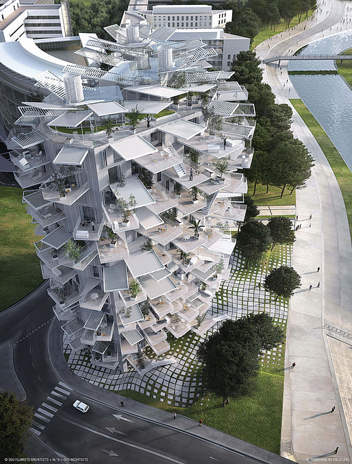 L'Arbre Blanc, a housing project in France by Sou Fujimoto Architects. Rendering courtesy of Sou Fujimoto Architects