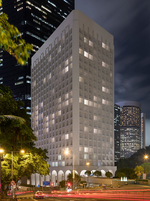 Exterior view of The Murray at night. Image: Nigel Young / Foster+Partners.