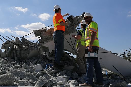 National Transportation Safety Board investigators inspect the collapsed FIU bridge on March 16, 2018. Photo: Chris O’Neil, courtesy NTSB.