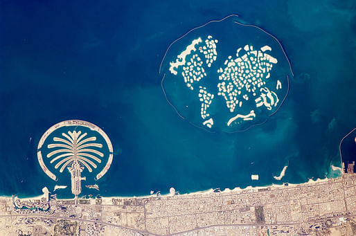 Aerial view of Dubai's The World archipelago (adjacent to Palm Jumeirah) in 2010. 
