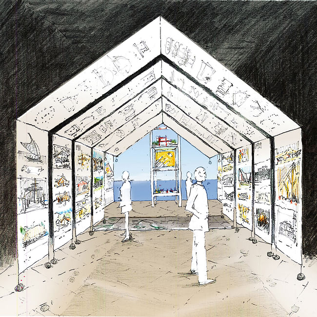 Julie Stout, Concept sketch for the New Zealand Exhibition at the 14th Venice Architecture Biennale, 2014. ©Mitchell & Stout Architects.