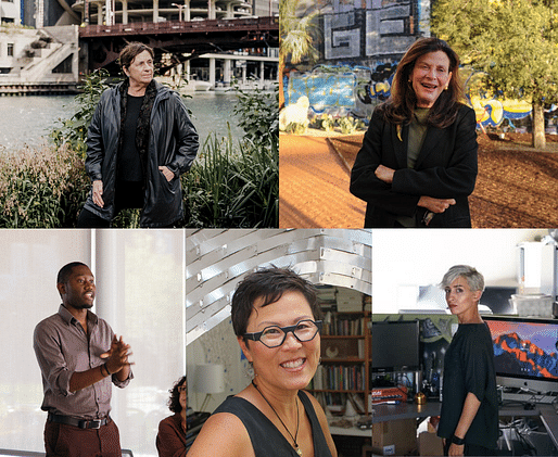 Top Row: Carol Ross Barney of Ross Barney Architects, Mia Leher of Studio-MLA. Bottom Row: Brian Lee Jr. of Colloqate, Doris Sung of DOSU Studio and the Director of Undergraduate Programs at USC, and Behnaz Farahi designer and creative technologiest