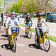 Atlanta Public Works Commissioner Richard Mendoza and Denver Transportation Director Crissy Fanganello join other top transportation officials for a bike ride on Indianapolis' protected bike lane the Cultural Trail during the Green Lane Project kickoff event today. Photo credit: PeopleForBikes...