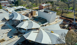 Construction images of the Arkansas Museum of Fine Arts reveal the completion of its pleated concrete roof
