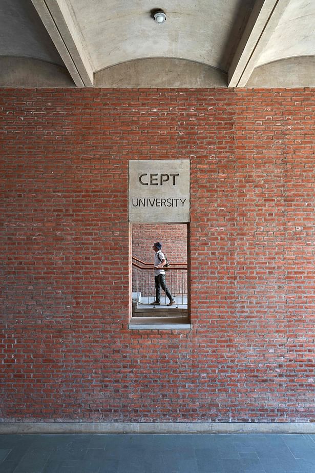 Inside the New Academic Block featuring the CEPT concrete mural
