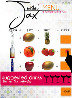Twisted Jax Touch Screen Menu Close Up: Suggested Drinks Menu: Adobe Photoshop.