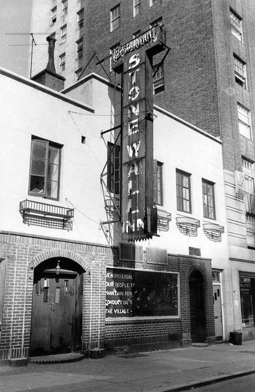 The Stonewall Inn in 1969. The sign in the window reads: 'We homosexuals plead with our people to please help maintain peaceful and quiet conduct on the streets of the Village—Mattachine.' Photo by Diana Davies / New York Public Library, via wikimedia.org