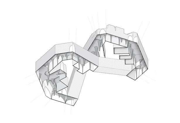 Exploded axonometric showing vaulting system 