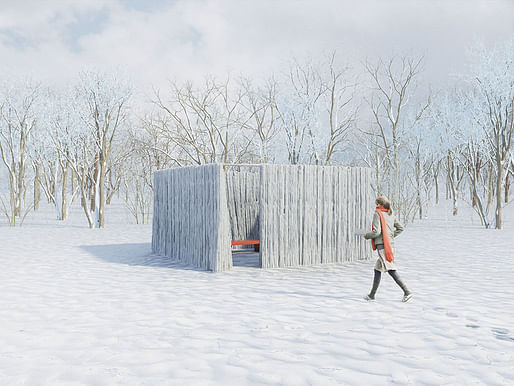 Warming Huts v.2023 Winner: Curtain by Alejandro Felix and Fang Cui. Image: Warming Huts