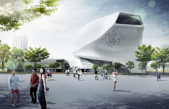 Street view of the Taichung City Cultural Center proposal by Patrick Tighe Architecture