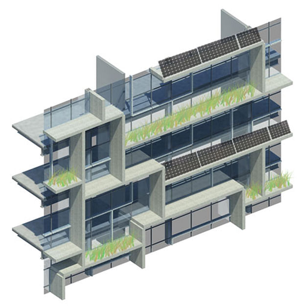 Detailed rendering of facade system