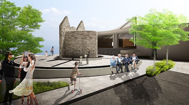 Interaction with the little rock church / Render