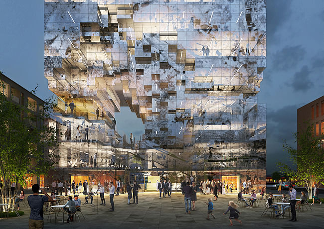 Low resolution: MVRDV's new pixely mixed-used building for Esslingen, Germany. © MVRDV