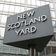 The famous revolving sign outside the current New Scotland Yard, located in the Victoria area of London. 