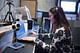 Rebecca Elder working in the architecture acoustics lab.