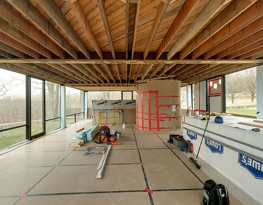 Glass House ceiling with plaster removed, prior to lath and mesh installation. Photo by Michael Biondo