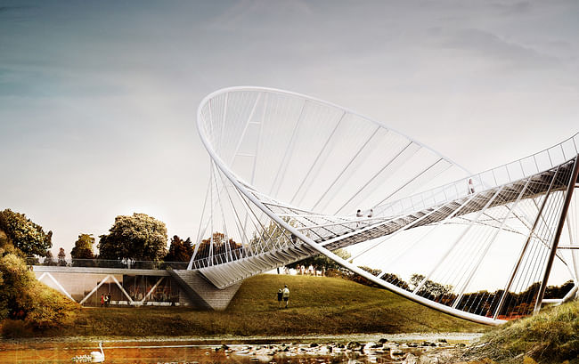 The 'O' bridge by Christ Precht of penda and Alex Daxböck - Proposal for Salford Meadows Bridge Competition.