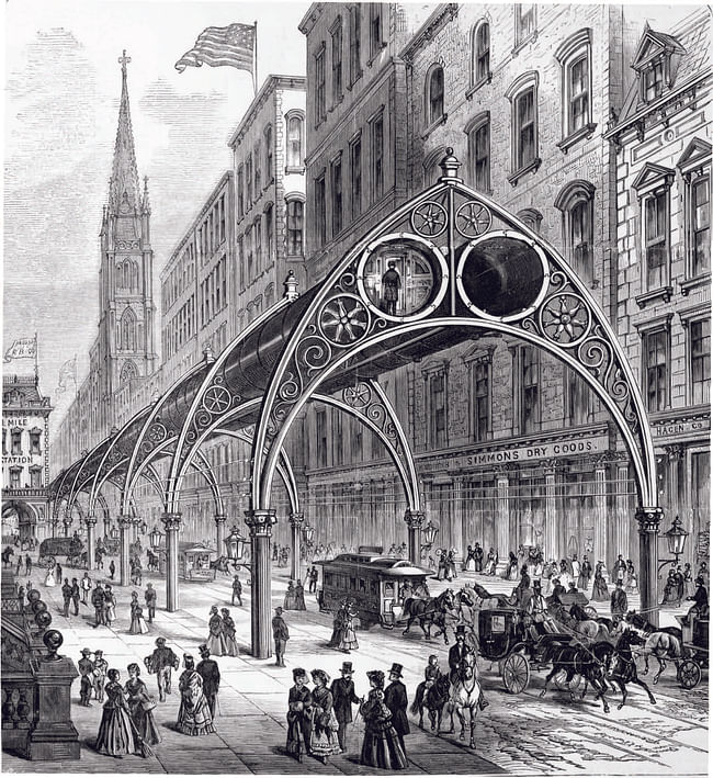 Rufus Gilbert's 'Pneumatic Railway'. Image via 'Never Built New York'
