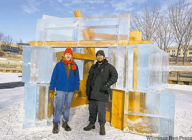 David Wiebe (left) and Sam Gehry with the uncompleted Five-Hole.