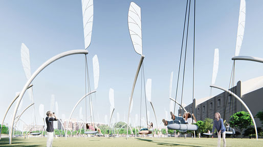 “Swings”, A submission to the Land Art Generator Initiative (LAGI) 2018 Competition for Melbourne. TEAM: Lu Chao, Weng Shenxia TEAM LOCATION: Guangzhou, China ENERGY TECHNOLOGIES: thin-film photovoltaic, kinetic wind harvesting (with human assist) ANNUAL CAPACITY: 1,200 MWh