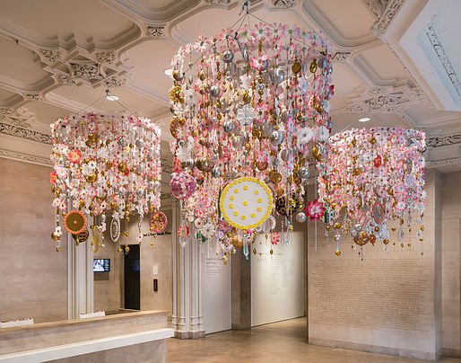 Installation view of Using Walls, Floors, and Ceilings: Beatriz Milhazes. The Jewish Museum, NY. Photo: David Heald.