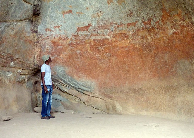 Matobo Hills Cultural Landscape, in Matobo, Matabeleland, Zimbabwe. Rock art at Nswatugi Cave, one of the sites where were extensive research of the paintings has been carried out, 2016