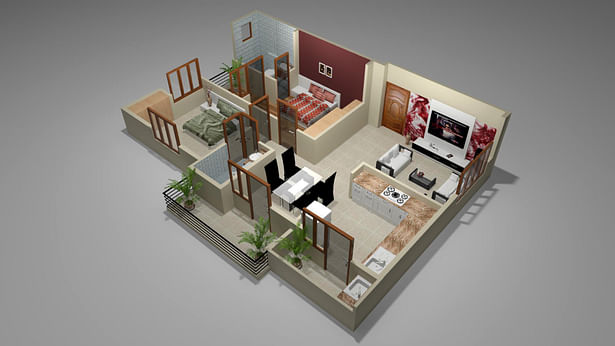 flat no: 2 - interior 3d view