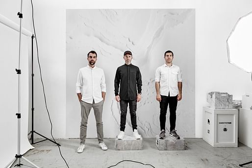 (From L to R) Snarkitecture: Alex Mustonen, Daniel Arsham, and Benjamin Porto. Photo: Noah Kalina.