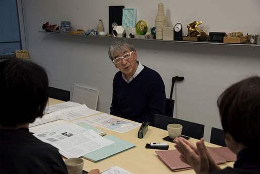 Toyo Ito during the archival hearing in 2019, as part of the Meanwhile in Japan series, Tokyo. Image: © CCA