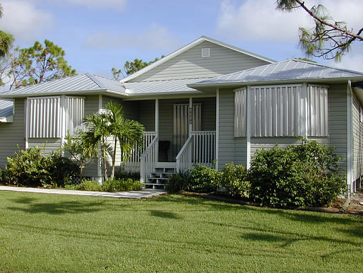 A home with hurricane shutters in Punta Gorda, Florida after Hurricane Charley hit in 2004. Photo: Dana Bres/Department of Housing and Urban Development.