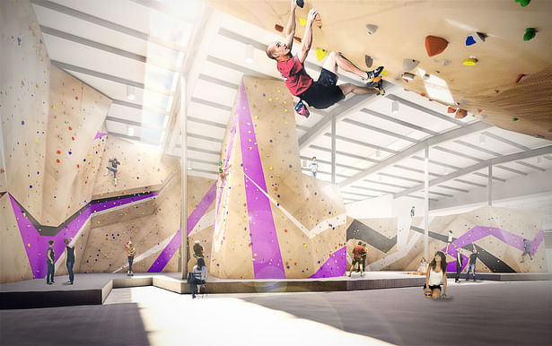 The Crux Climbing Center will be a premiere climbing & fitness facility and local hangout - complete with plenty of sunshine and 30' walls.