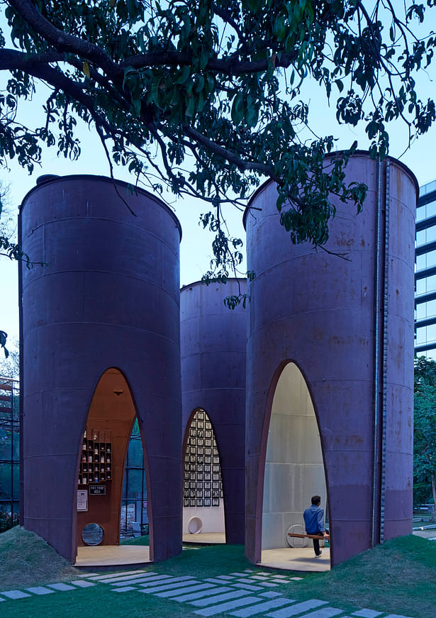The cluster of Legacy Silos are commemorative of the past, present and future of the Godrej Group