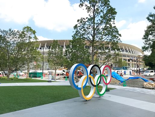 Kengo Kuma designed the Tokyo National Olympic Stadium, shown here almost completed in August 2019. Photo: Wikimedia Commons user Tokyo-Good