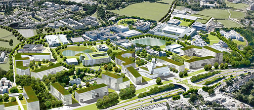 Aerial view of University College Dublin masterplan. Image © Steven Holl Architects.