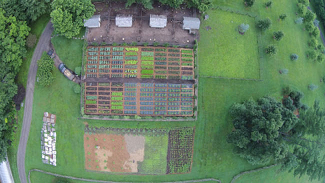 An aerial photo of Martha Stewart’s farm in Bedford, New York, taken with her drone. Image via time.com.