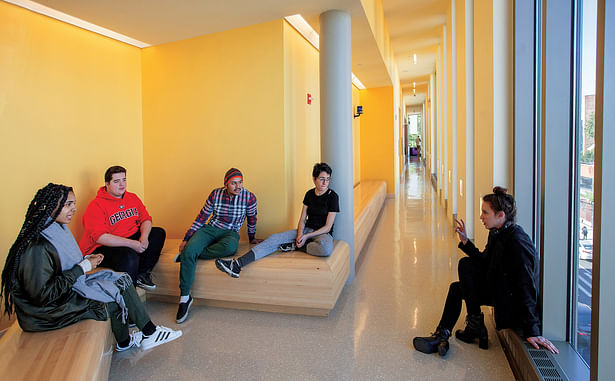 Ledges, nooks and benches throughout the building encourage hanging out. Photo: Brooklyn College