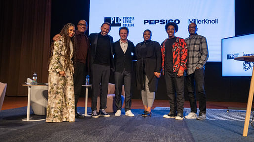 Angela Yee, PepsiCo's Kent Montgomery and Mauro Porcini, MillerKnoll's Matthew Stares and Pensole Lewis's D'Wayne Edwards with students Angel Buckens and Rodney Banks. All images: PepsiCo