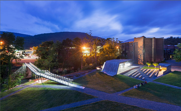 Two projects completed by students in the Design/Build lab; a pedestrian bridge and an amphitheater in Clifton Forge, Va.