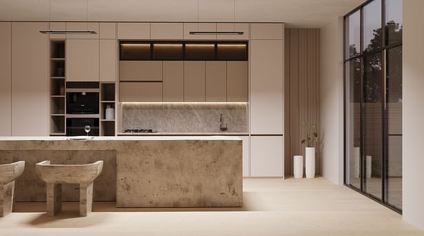 kitchen render with artificial light 