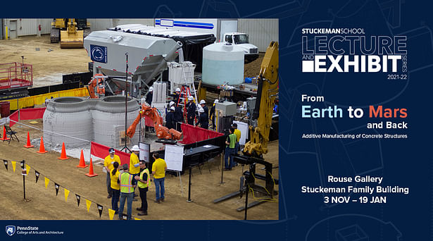 The multidisciplinary team of Penn State researchers look on as their habitat design is constructed using 3D printing during the finals of the NASA 3D Printed Mars Habitat Challenge in 2019. 