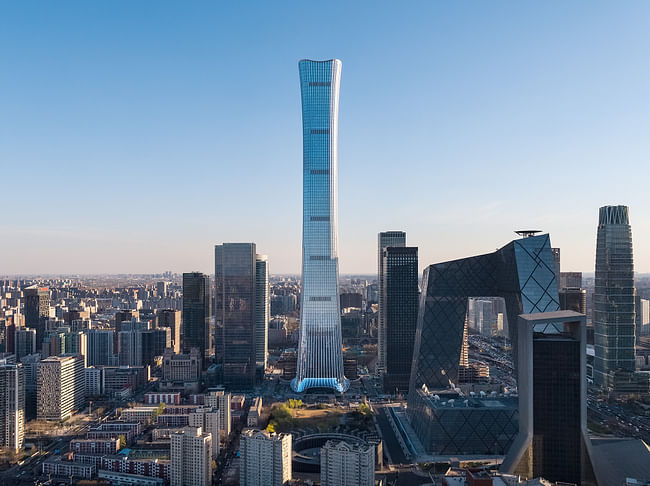 Completed just in time for the 70th Anniversary of China's National Day, October 1: the ritual vessel-inspired CITIC Tower. Photo: HG Esch, courtesy of KPF.