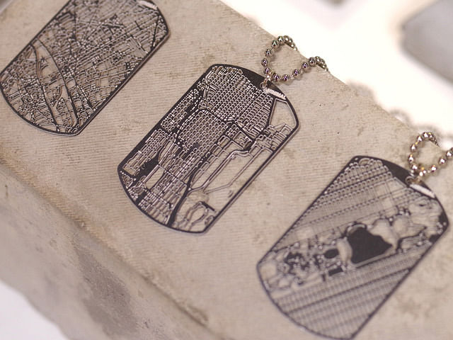 A subtle way to show city pride. AMINIMAL Studio's Urban Gridded Dogtag jewelry collection has over 120 wearable maps of popular locations from 32 countries around the globe. Photo via Kickstarter. 